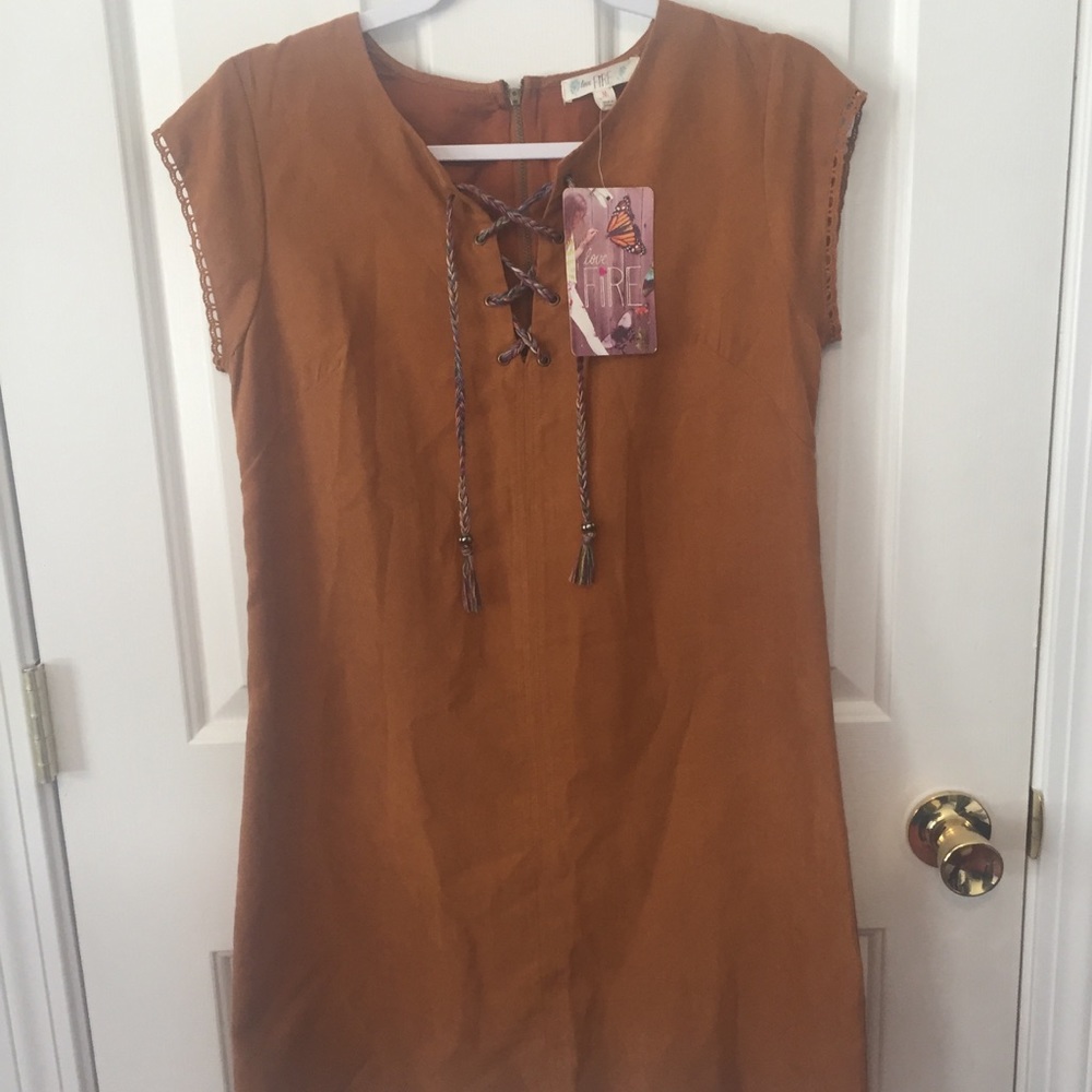 love, Fire Faux Suede Boho Mini Dress